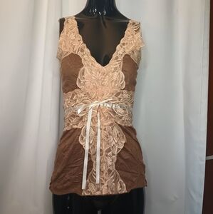 Vintage Lily White Y2K Forest Fairy Babydoll Tank Top Small Lace Bow Coquette